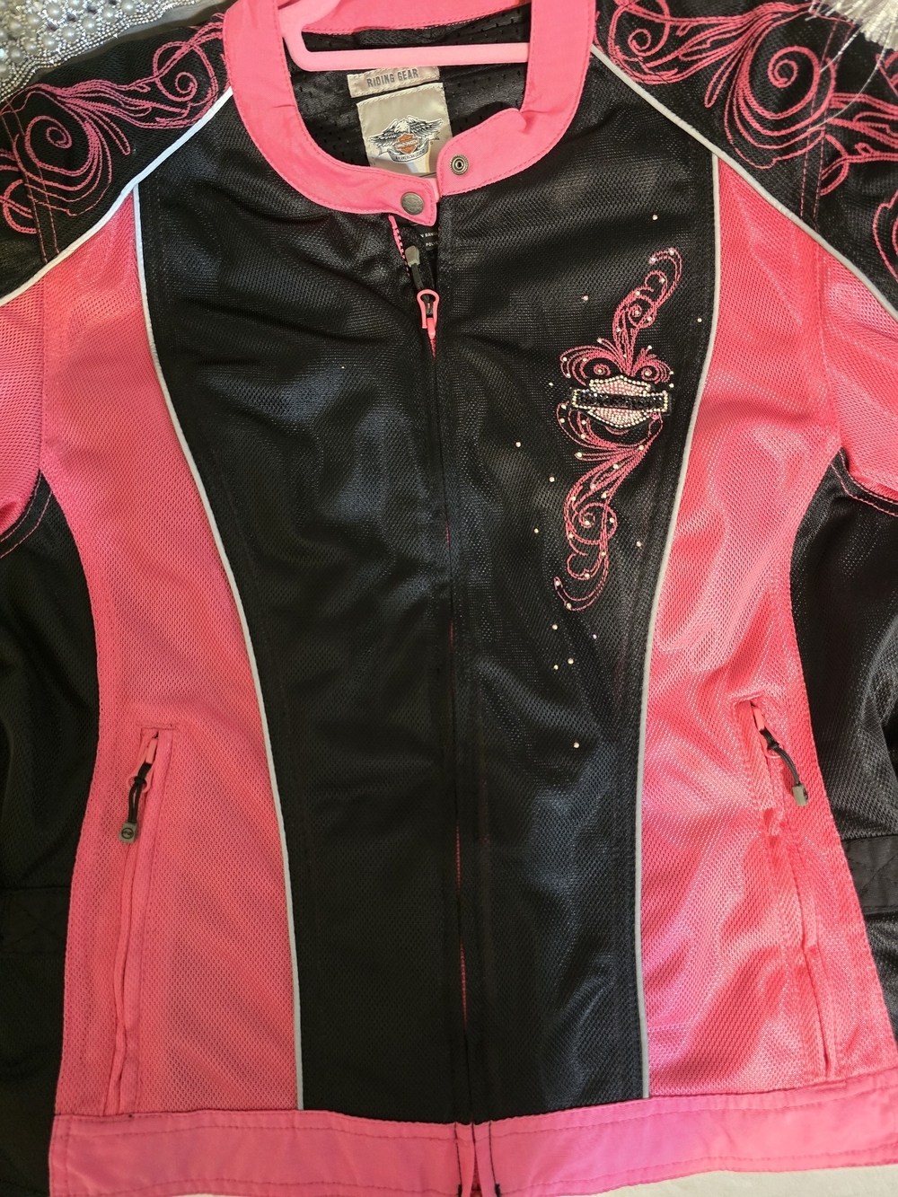 Women’s Pink & Black Riding Jacket with Embroidered Detail